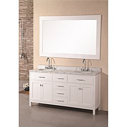 Design Element Solid Wood Pearl White Marble Transitional Bathroom Vanity Set (61 inch)