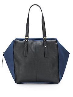 Colorblock Faux Leather Shoulder Bag   Black Blue