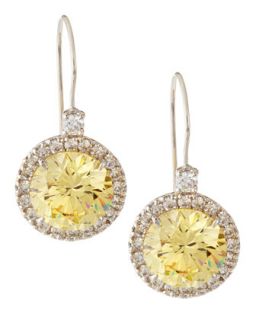 CZ Round Cut Pave Set Earrings, Yellow/Clear
