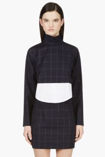 Jacquemus Navy Check Layered Cropped Blouse