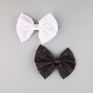 2 Piece Speckled Bow Hair Clips Black/White One Size For Women 2241911