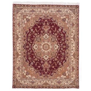 Safavieh Hand knotted Tabriz Floral Red/ Beige Wool/ Silk Rug (5 X 7)
