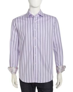 Isaac Long Sleeve Pattern Striped Sport Shirt, Lavender