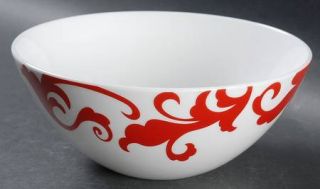 Ciroa Fiori Red Soup/Cereal Bowl, Fine China Dinnerware   Red Scrolls,Rim,Smooth