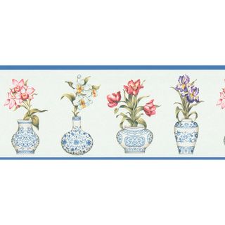 Brewster Blue Vintage Botanical Border (BlueDimensions 9 inches wide x 15 feet longBoy/Girl/Neutral NeutralTheme TraditionalMaterials Non wovenCare Instructions WashableHanging Instructions Prepasted )