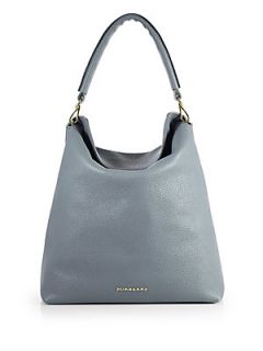 Burberry Pebble Leather Hobo Style Tote   Storm Grey