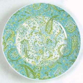 222 Fifth (PTS) Pashmina Dinner Plate, Fine China Dinnerware   Green/Teal Paisle