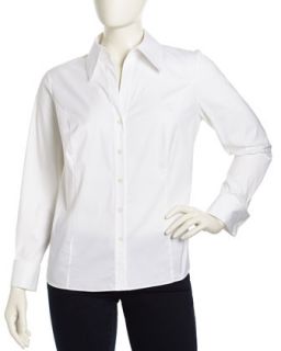 French Cuff Button Down Blouse, White, Womens