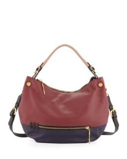 Olivia Colorblock Pebble Leather Hobo/Shoulder Bag, Cabernet Multi