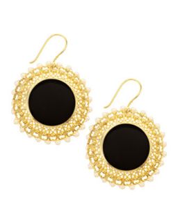 Round Druzy Agate Earrings, Black
