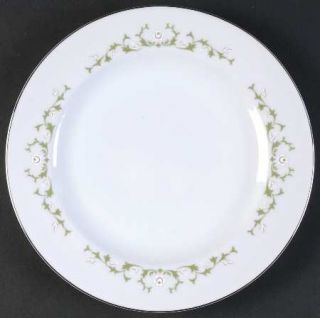 Sheffield Elegance Luncheon Plate, Fine China Dinnerware   White Flowers, Green
