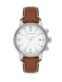 Burberry Stainless Steel & Tan Leather Strap Watch   Silver Tan
