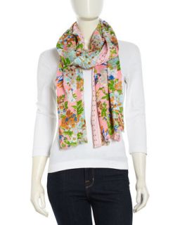 Floral Print Voile Scarf, Pink