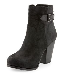 Fine Suede Ankle Boot, Black