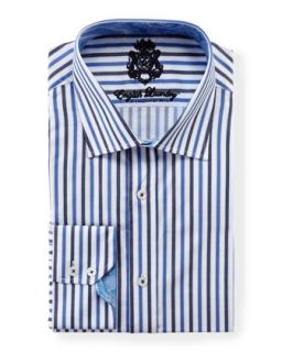 Vertical Two Tone Stripe Long Sleeve Dress Shirt, Blue