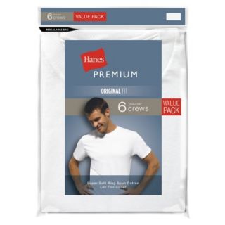 Hanes Premium Mens 6pk Crew Neck T Shirt   White S