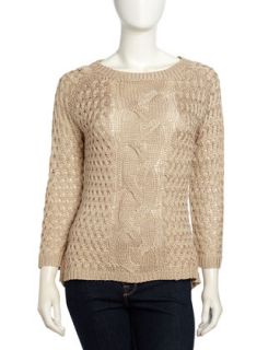 Cable Knit High Low Sweater, Natural