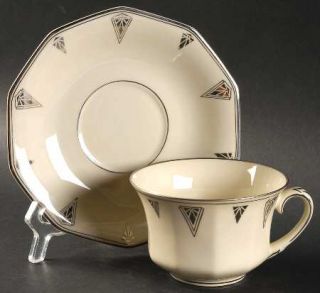 Community Deauville (Cream, 10 Sided) Flat Cup & Saucer Set, Fine China Dinnerwa