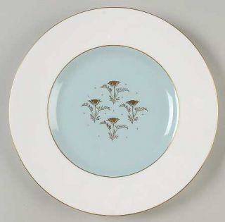 Minton Aurora Turquoise Luncheon Plate, Fine China Dinnerware   Gold Flowers,Whi